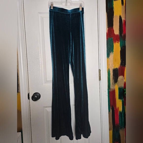 American Eagle Teal Blue Velvet Flare Pull On Pants Size Medium - Picture 2 of 7